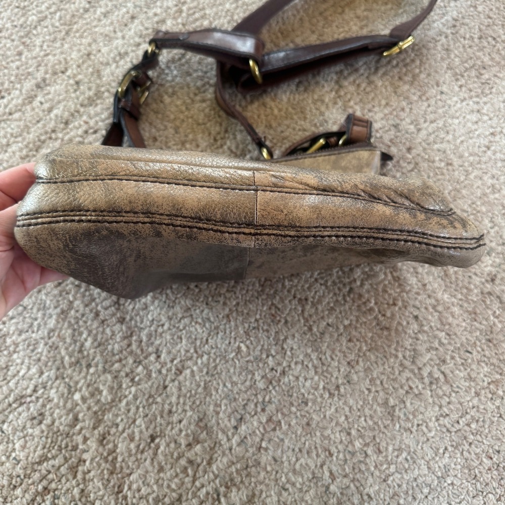 Fossil Crossbody Bag Brown Distressed Leather Metallic Faded Vintage Style Bag - Picture 7 of 11